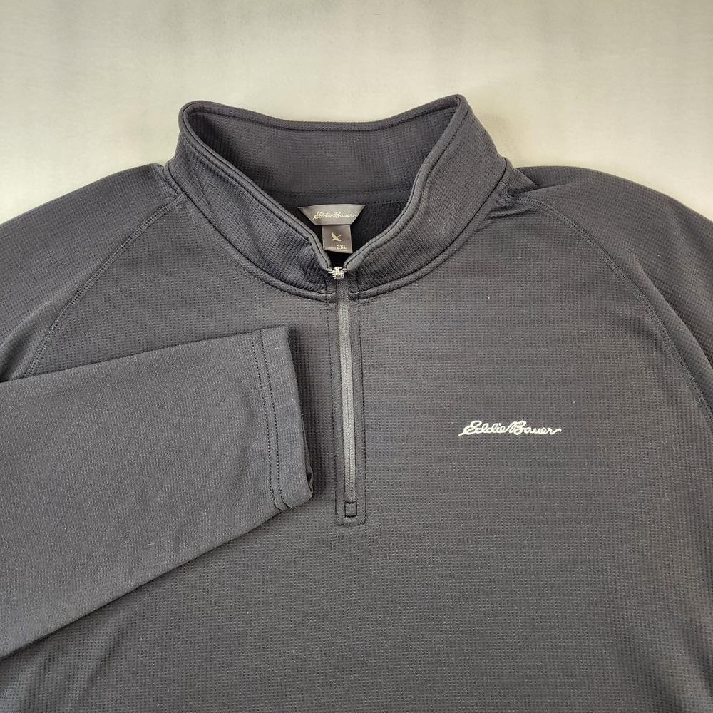 Eddie Bauer 1/4 Zip Mens Size‎ 2XL Black Fleece Lined Mock Neck Pullover Sweater